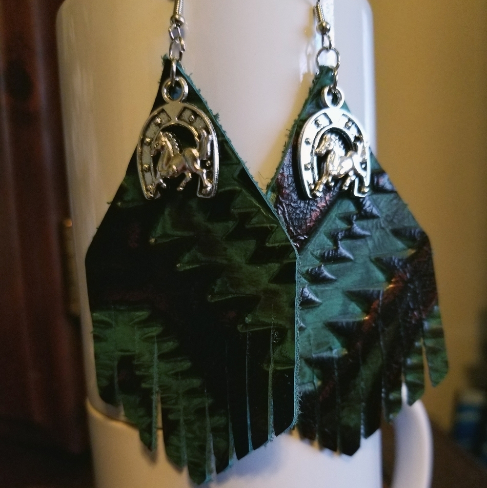 Handmade embossed leather earrings